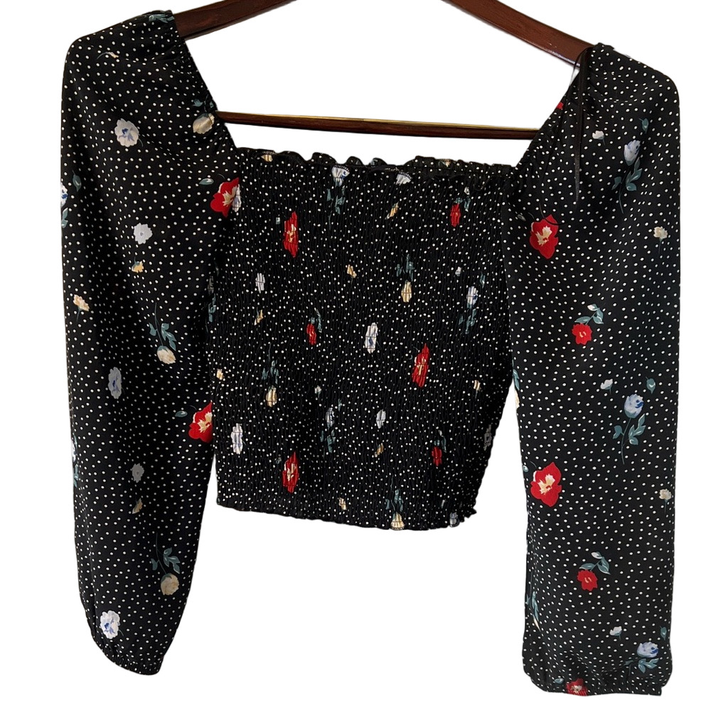 Abercrombie & Fitch Black Polka Dot Floral Blouse XS